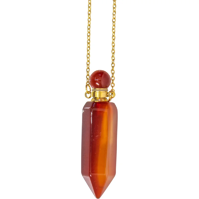 fashion statement necklaces -1.75" Gemstone Point Pendant Perfume Bottle Necklace - Carnelian