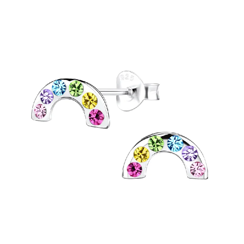 large hoop earrings -Children's Sterling Silver 'Multicolored Sparkle Rainbow' Crystal Stud Earrings