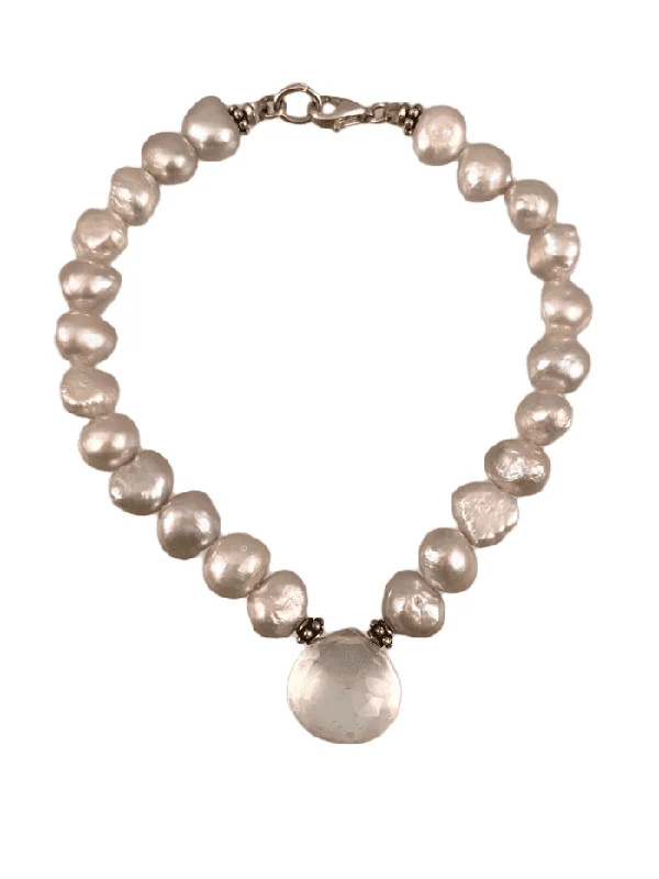 women’s bangles -Light Grey Pearl and Quartz Crystal Gemstone Bracelet