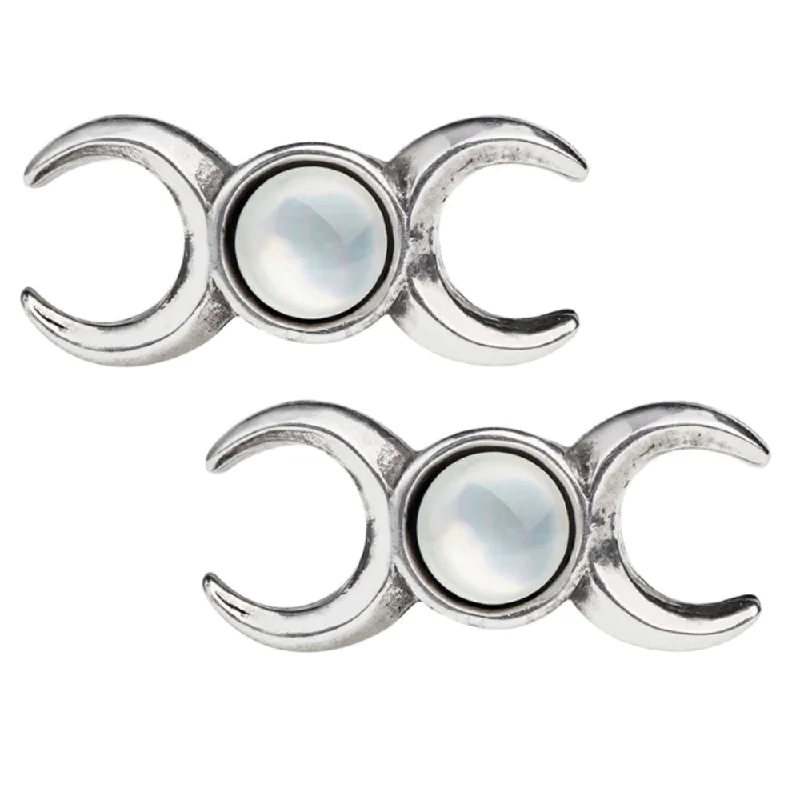 elegant diamond earrings -Triple Moon Goddess Studs Crystal Moonstone Earrings by Alchemy Gothic