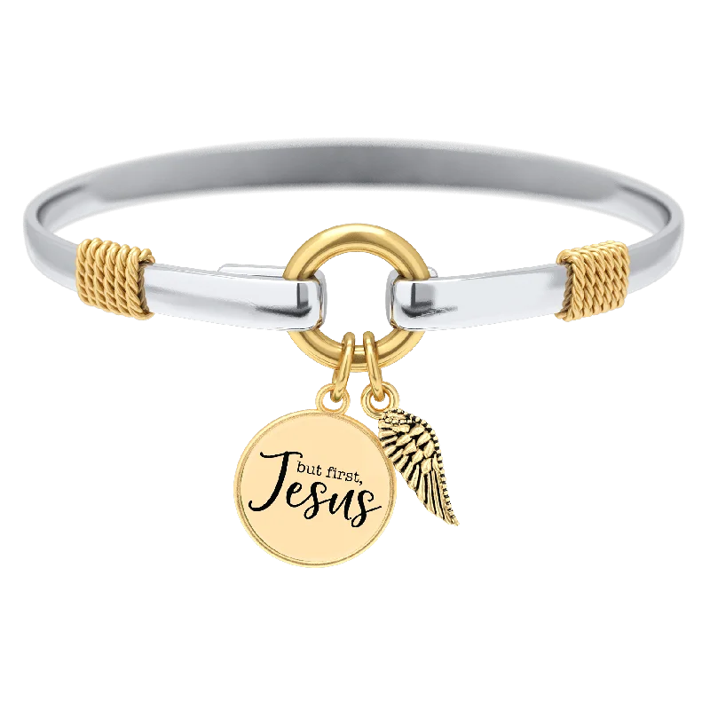 colorful bracelets for women -But First, Jesus - Two-Tone Bracelet