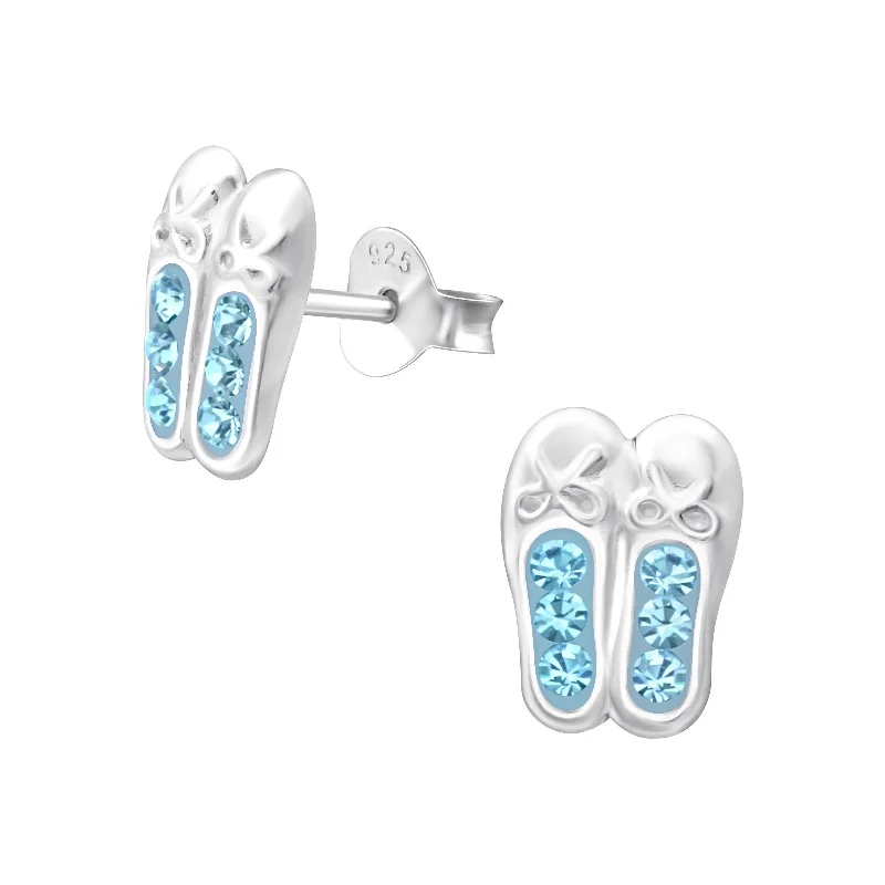 minimalist earrings for women -Children's Sterling Silver Ballet Shoes With Blue Diamante Stud Earrings