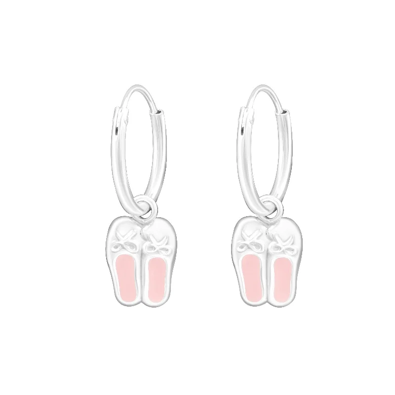 fashionable earrings for casual wear -Children's Sterling Silver 'Ballet Shoes' Hoop Earrings