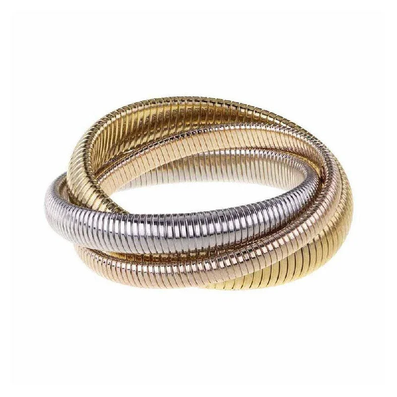 trendy bracelets for women -Triple Cobra Bracelet in Gold, Rhodium and Rose