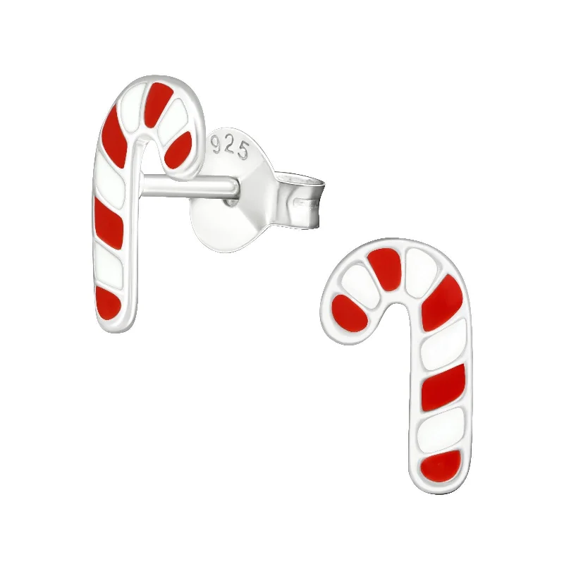 luxury earrings for women -Children's Sterling Silver Christmas Candy Cane Stud Earrings