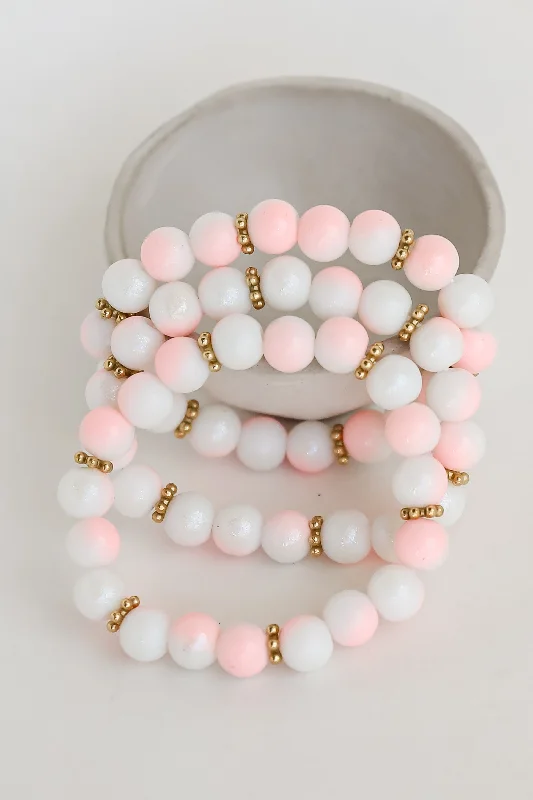 wedding bracelets for women -FINAL SALE - Delaney Pink Beaded Bracelet Set