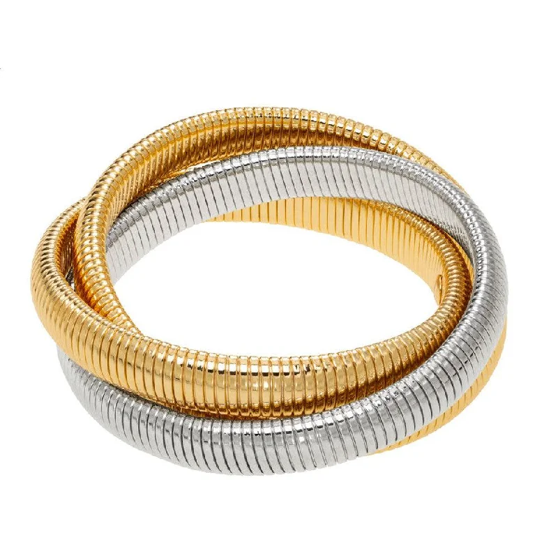 chunky bangles for women -Triple Cobra Bracelet in Gold, Rhodium