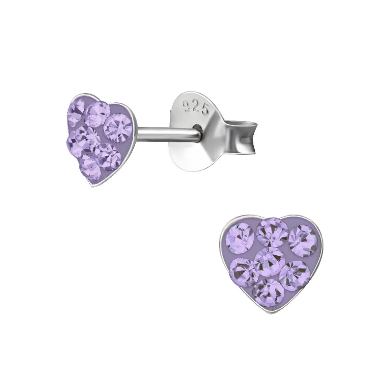 beautiful dangling earrings -Children's Sterling Silver 'Violet Crystal Heart' Stud Earrings