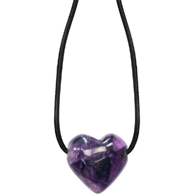 affordable necklaces for women -Gemstone Puffed Heart Necklace - Amethyst