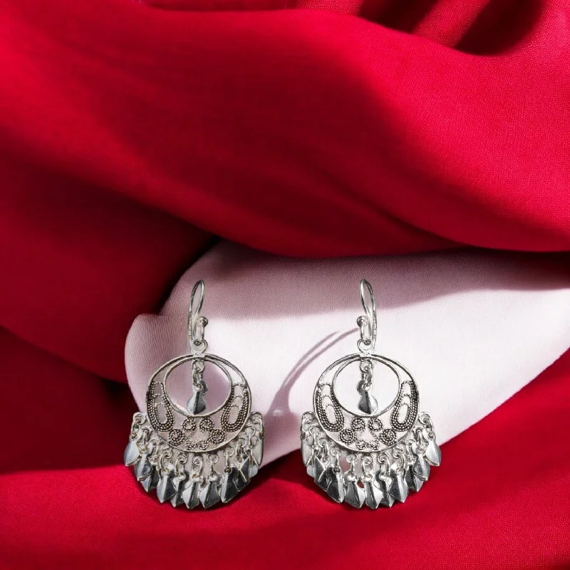 bridal earrings for women -Sterling silver oxidized chandbali earrings for women and girls