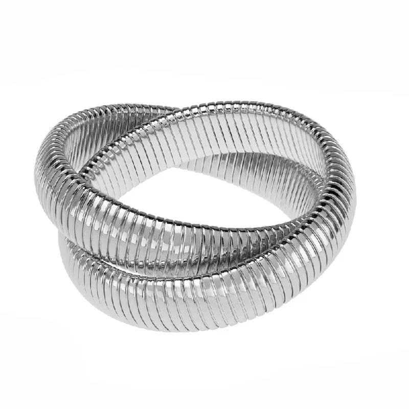 bangles with diamonds for women -Large Double Cobra Bracelet in Rhodium