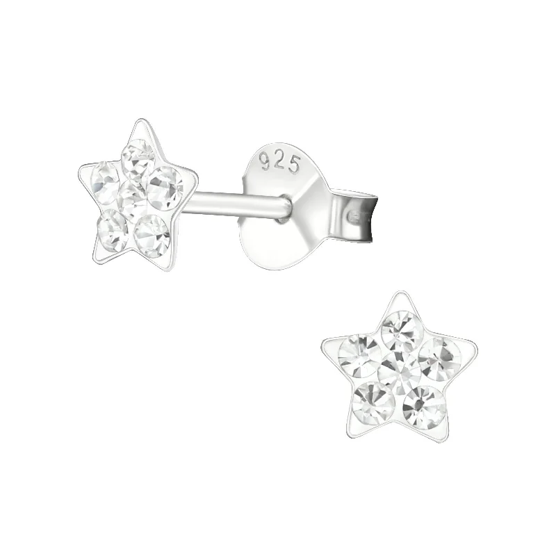 elegant stud earrings -Children's Sterling Silver 'Crystal Star' Stud Earrings