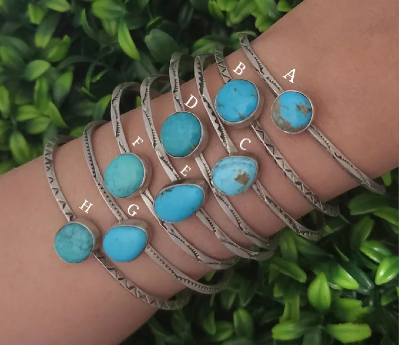 women’s bracelet with charms -Stamped Sterling Silver Turquoise Stacker Cuff Bracelets