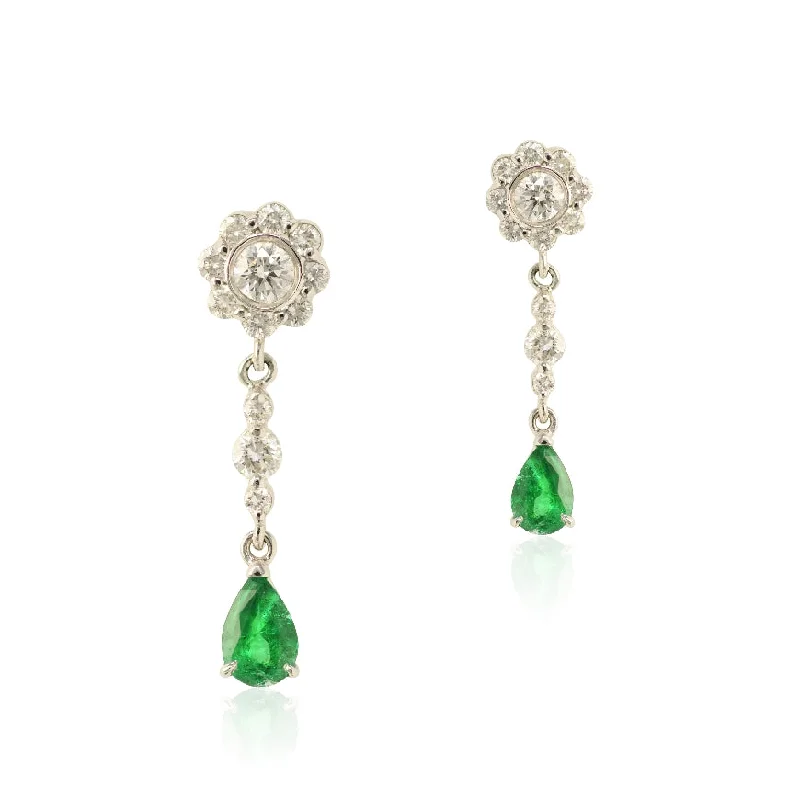 trendy gold earrings -Antique Emerald & Diamond Drop Earrings