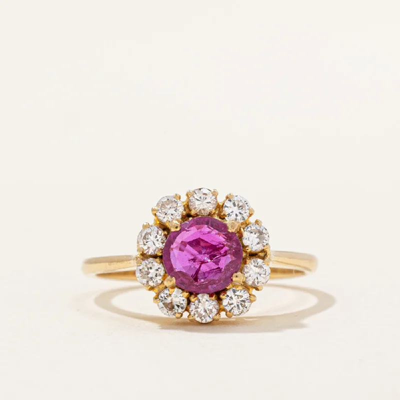 classic wedding bands -Ruby & Diamond Halo Ring | 0.55ct, 0.45ctw | SZ 5.75 |