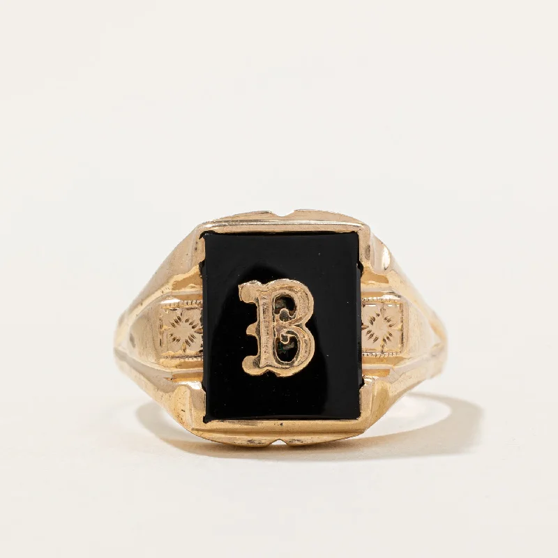 stackable diamond rings -Onyx 'B' Signet Ring | 1.60ct | SZ 11 |