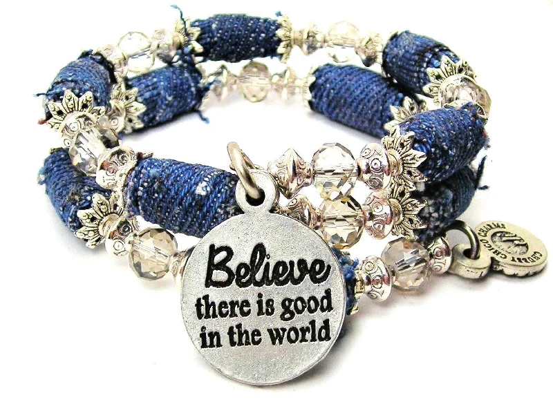 elegant women’s bangles with crystals -Believe There Is Good In The World Blue Jean Beaded Wrap Bracelet