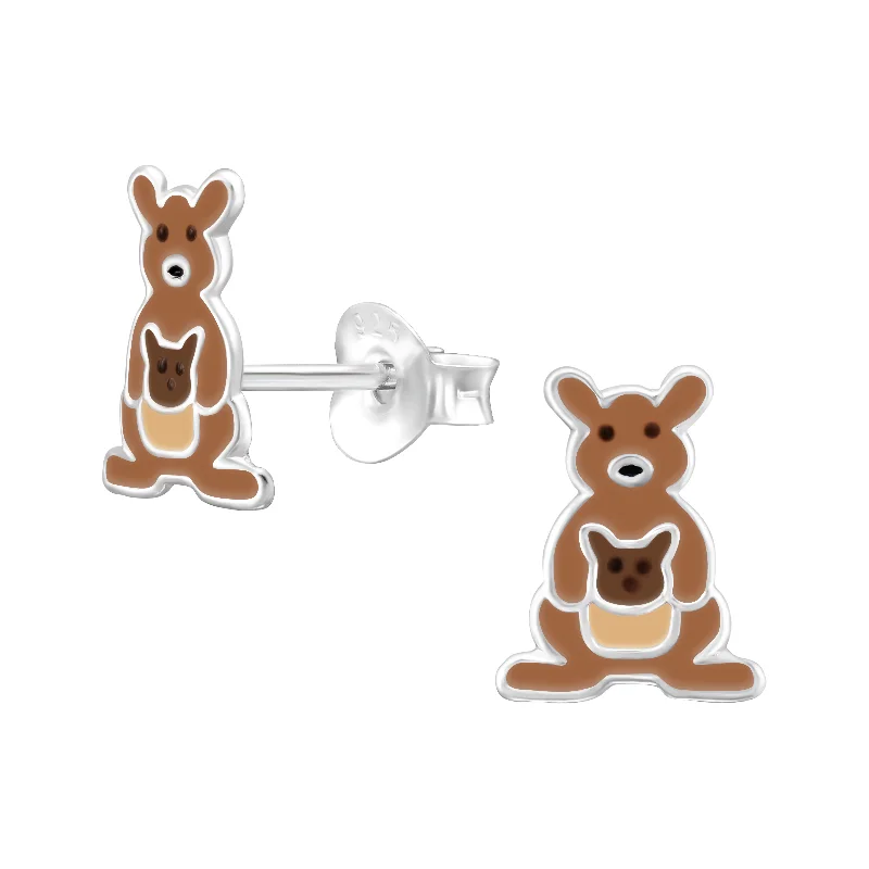 modern drop earrings -Children's Sterling Silver 'Kangaroo with Joey' Stud Earrings