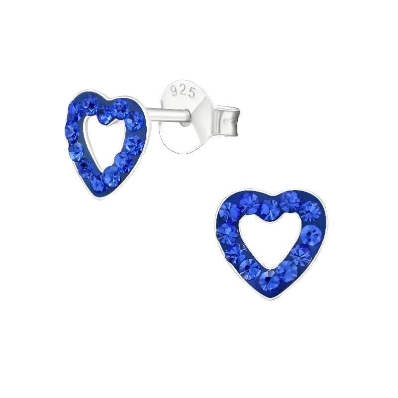 fashion diamond earrings -Children's Sterling Silver 'Sapphire Blue Crystal Love Heart' Stud Earrings