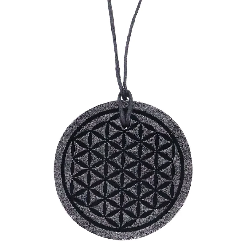 matching necklace and earrings sets -Engraved Flower of Life Necklace - Black Obsidian