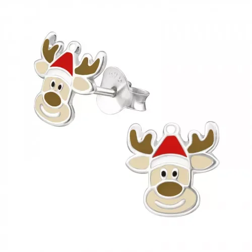 chic bar earrings -Children's Sterling Silver Christmas Reindeer Stud Earrings