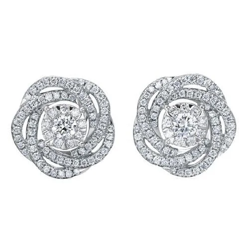 trendy earrings for women -Diamond Bouquet Flower Earrings in White Gold .70 ct.