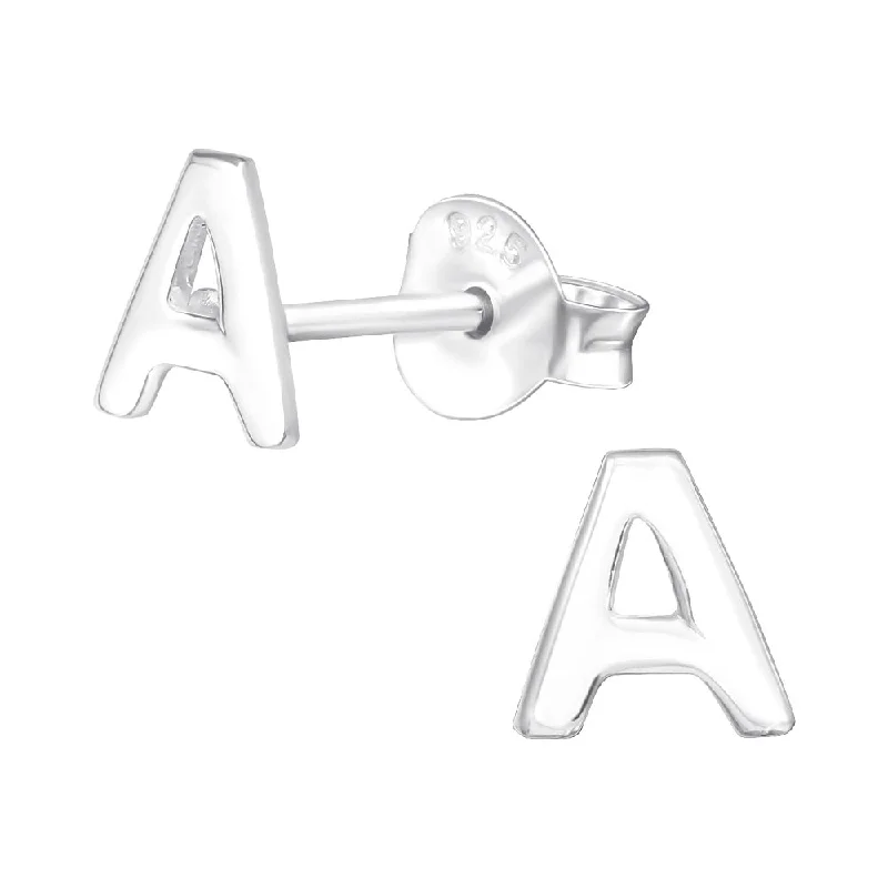 designer earrings for women -Children's Sterling Silver 'Letter A' Stud Earrings