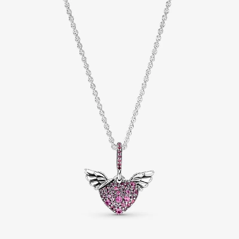 classic heart necklaces for women -Pavé Heart & Angel Wings Necklace