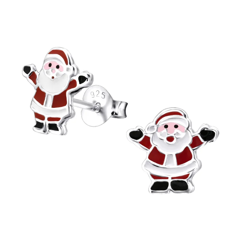 sterling silver earrings -Children's Sterling Silver Christmas Santa Stud Earrings