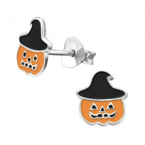 heart-shaped earrings -Children's Sterling Silver Halloween Pumpkin Stud Earrings