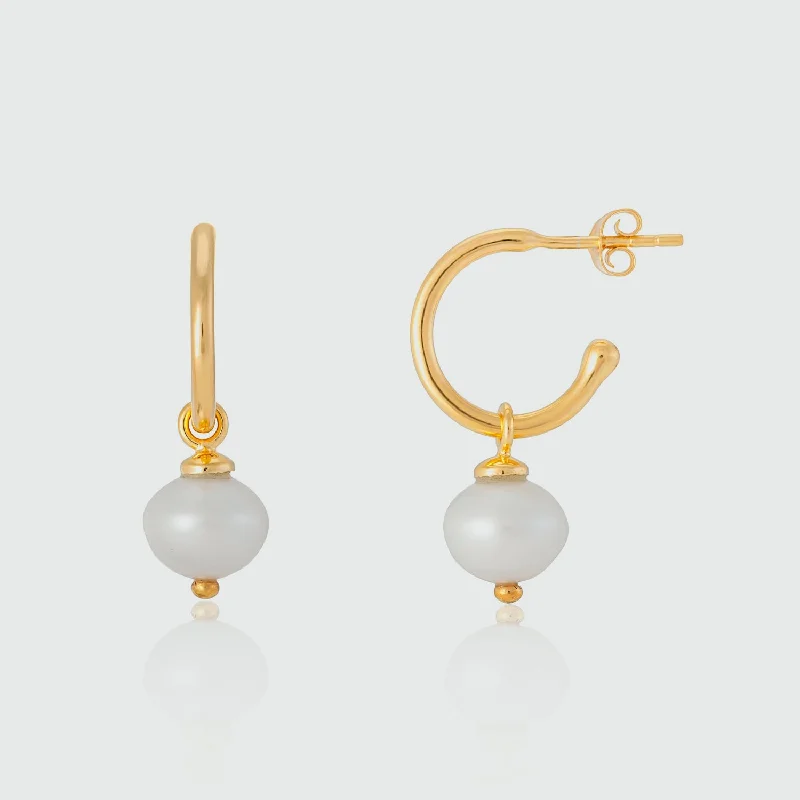 gemstone earrings for women -Manhattan Gold & Freshwater Pearl Interchangeable Hoop Earrings