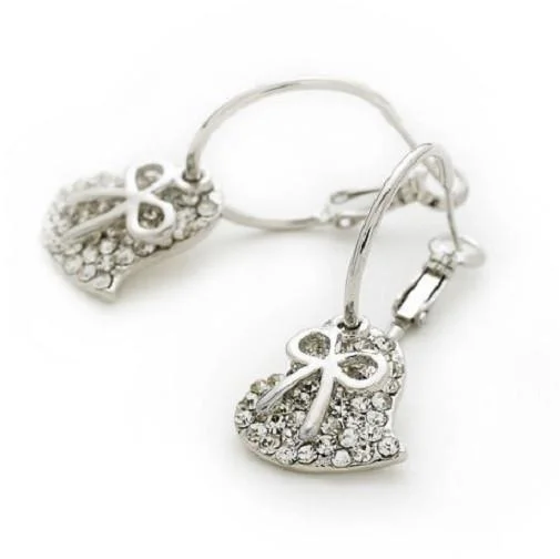 bridal earrings for women -Silver Tone and Crystal Diamante 'Dazzle Bow' Hoop Earrings