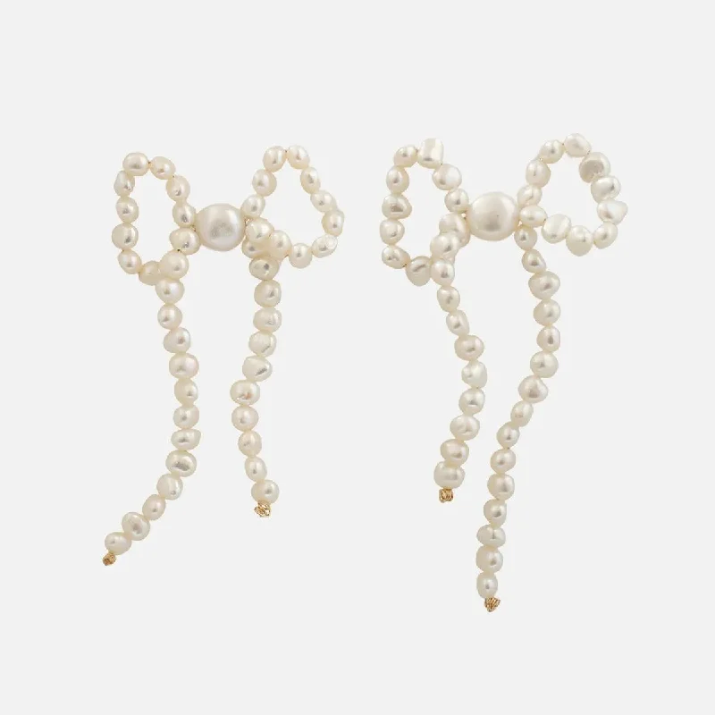 cute hoop earrings for women -Pearly Bows Earrings