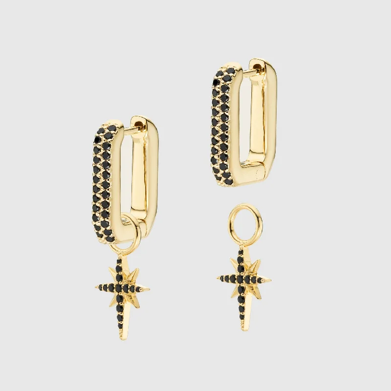 luxury gemstone earrings -Auree x @theeditbutton Gold and Black Cubic Zirconia Star Drop & Hoop Earrings