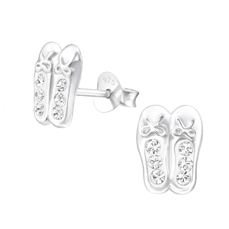 boho chic earrings -Children's Sterling Silver Ballet Shoes With Clear Diamante Stud Earrings