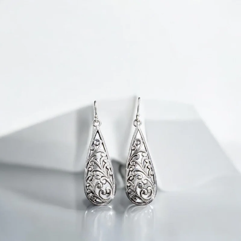 trendy stud earrings -Sterling silver oxidized teardrop motif earrings for women and girls