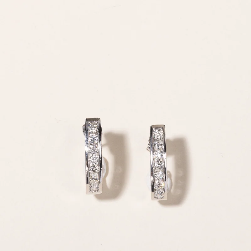 unique rings for women -14k White Gold Diamond Huggie Earrings | 1.05ctw