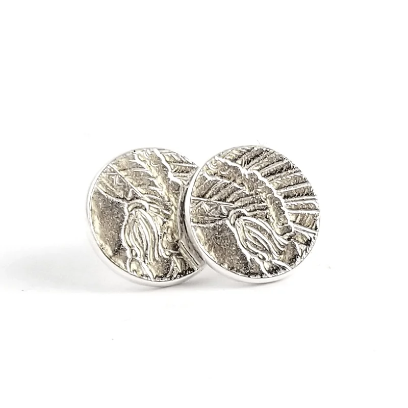 designer earrings for women -Fine Silver Incuse Indian Punch Out Stud Earrings