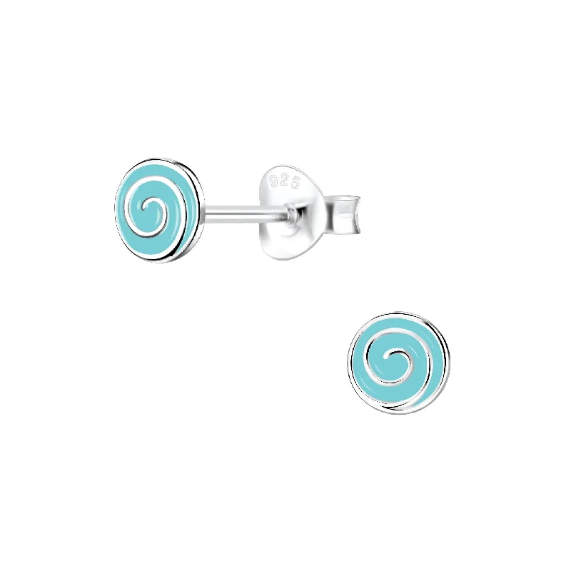 luxury crystal earrings -Children's Sterling Silver 'Blue Sweetie Swirl' Stud Earrings