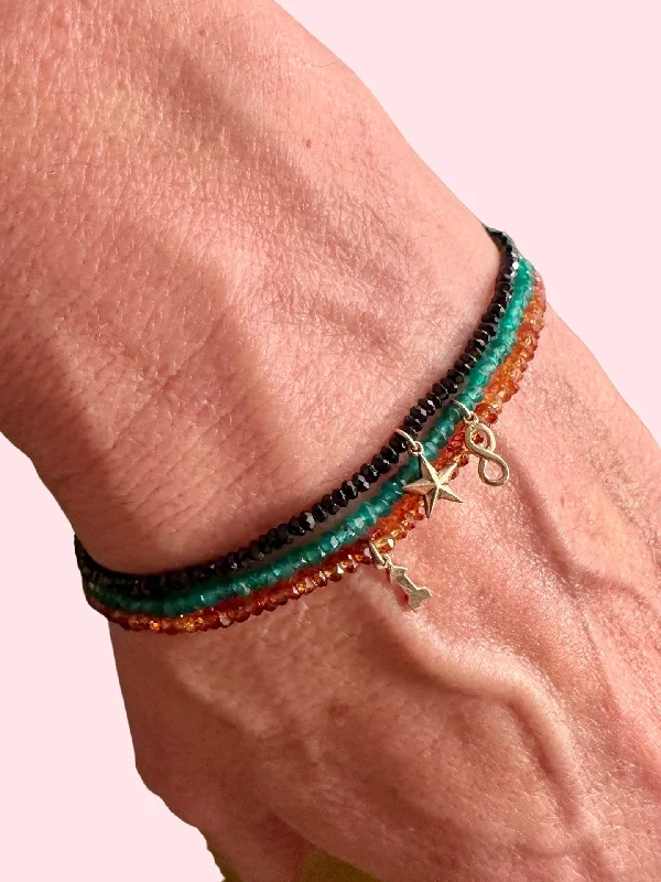 boho chic bangles for women -Faceted Small Gemstone Bracelets with 14K Gold Tiny Charm