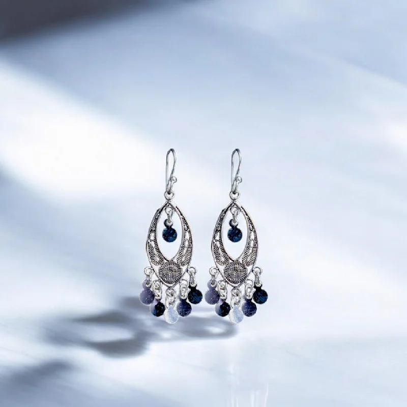 elegant earrings for women -Sterling silver oxidized eye dangle earrings for women and girls