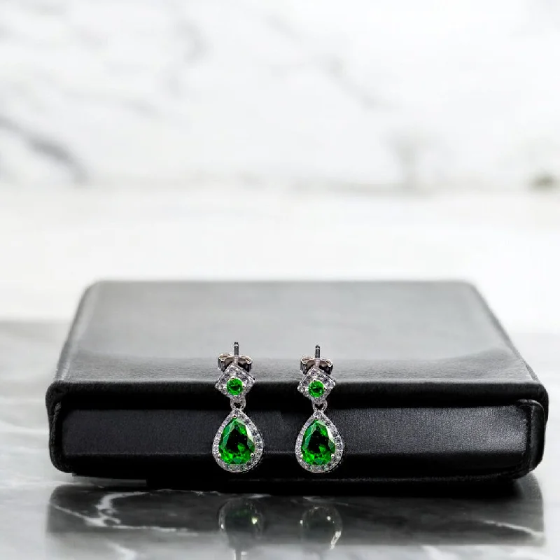 beautiful pearl drop earrings -Sterling silver green stone tear drop earrings for women and girls