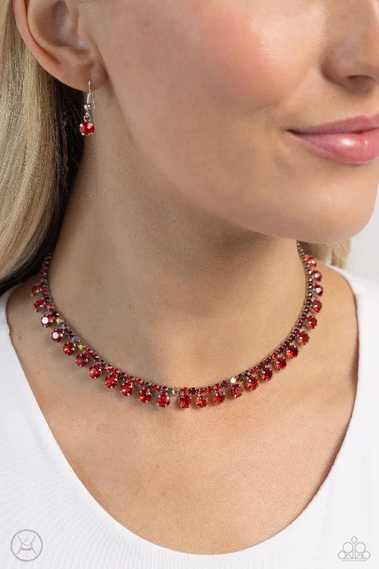 eco-friendly gemstone necklaces -Ritzy Rhinestones - Red Choker