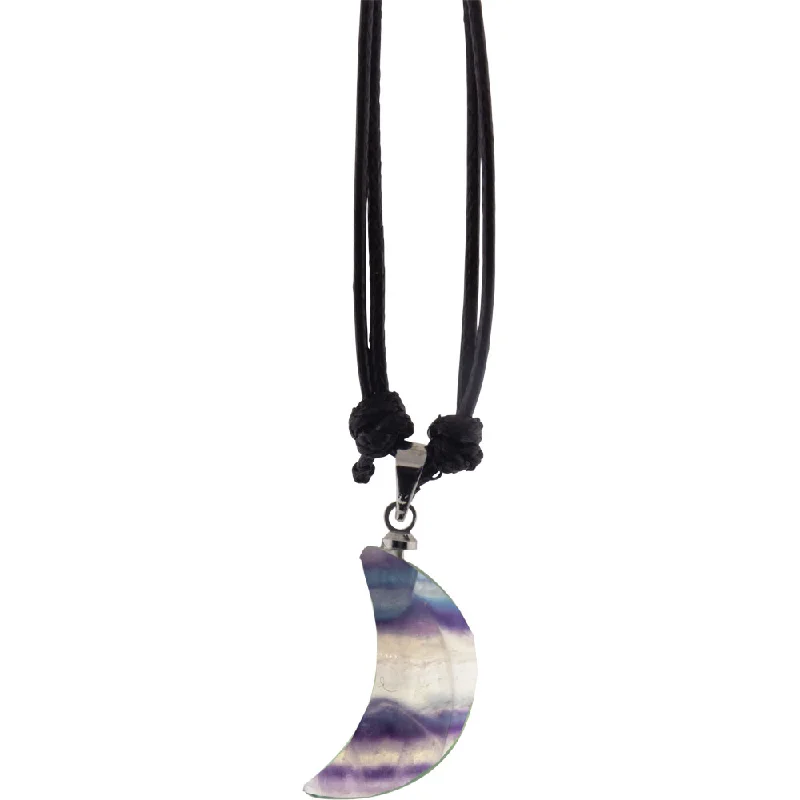 women’s heart-shaped pendant necklaces -Gemstone Moon Necklace - Rainbow Fluorite