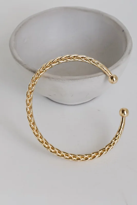 fashion bangles for women -Elizabeth Gold Braided Cuff Bracelet