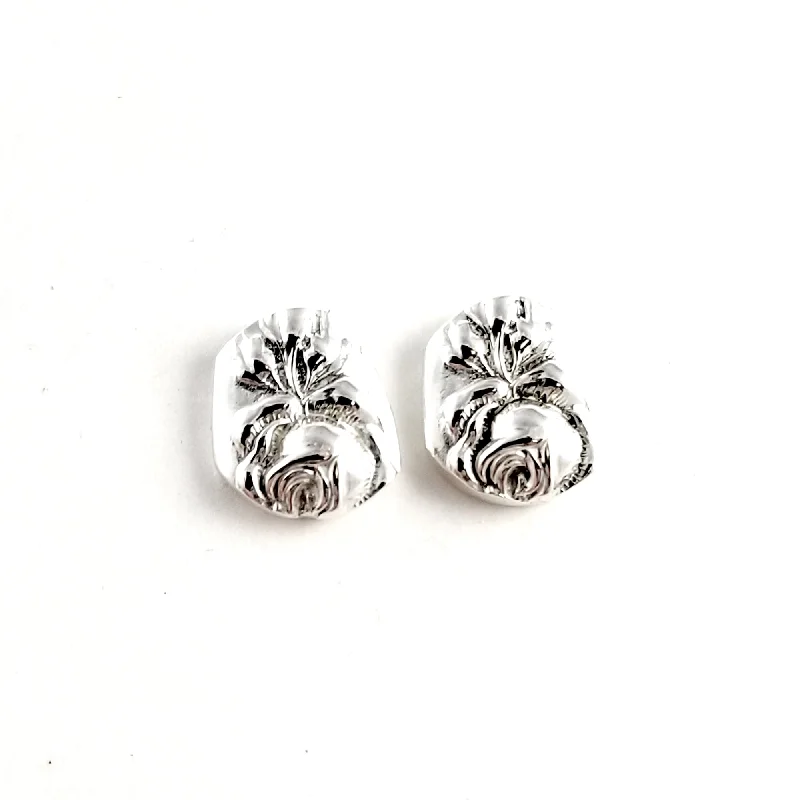 luxury diamond stud earrings -Sterling Silver Mini Rose Spoon Stud Earrings