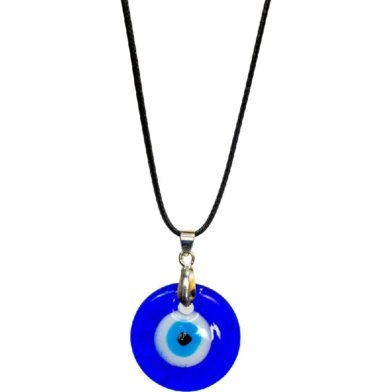 choker necklaces for women -Evil Eye Protection Necklace - Round Blue - Black Cord