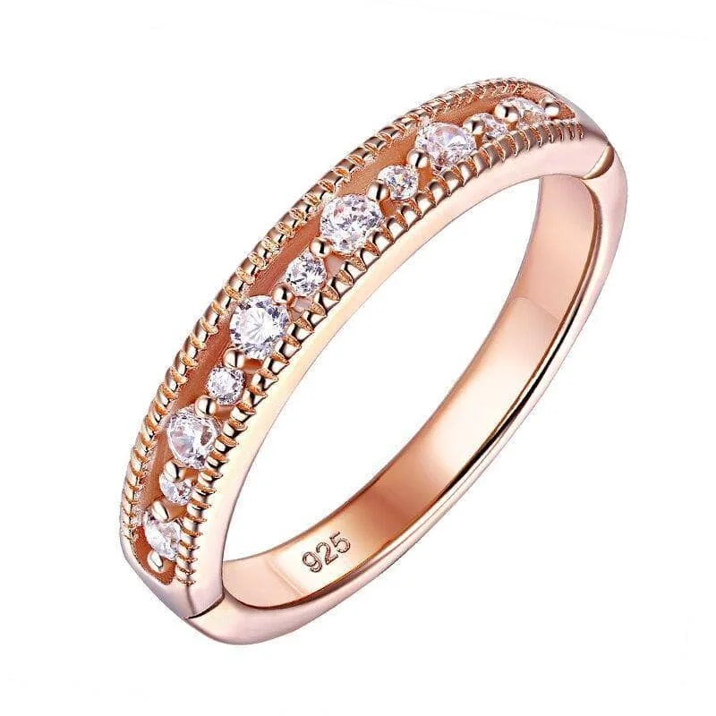 elegant round cut engagement rings -Rose Gold Round Created Diamond Wedding Band