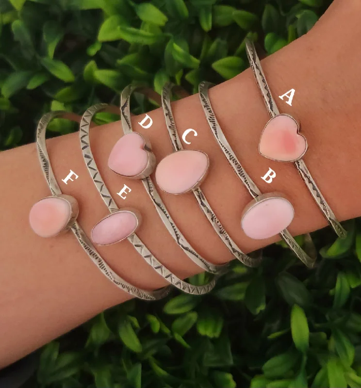 stackable bangles for women -Sterling Silver Pink Conch Shell Stone Stacker Bracelets