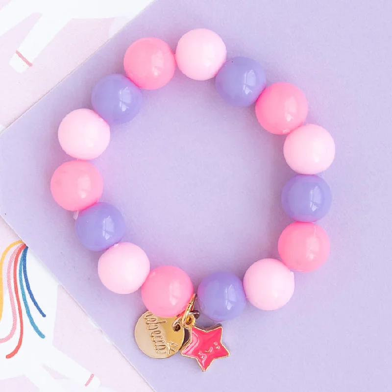 unique charm bracelets for women -Pink Smiling Star Enamel Charm Stretch Bracelet Children's